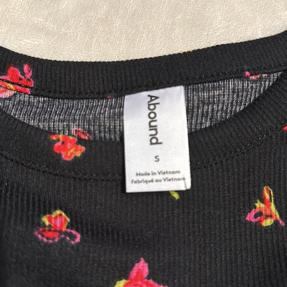 Abound Nordstrom black floral ribbed dress ruched sides NWT - Picture 4 of 10